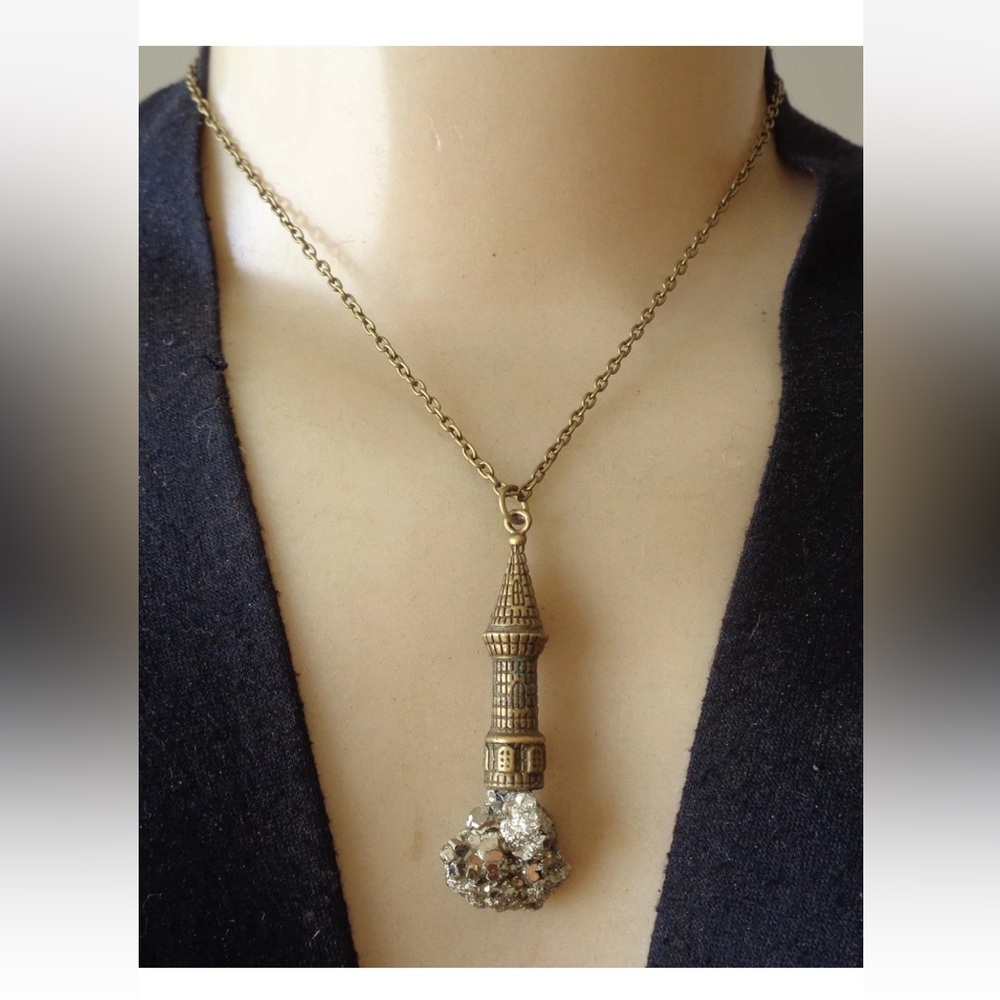 Castle Tower Necklace with Pyrite